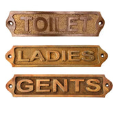 Brass Door Sign: Ladies, Gents & Toilet | Directional Plaque